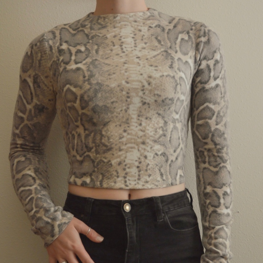 Fitted Mock-Neck Snakeskin Shirt